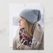 Modern Merry Signature Script Groene Foto Feestdagenkaart (Voorkant)