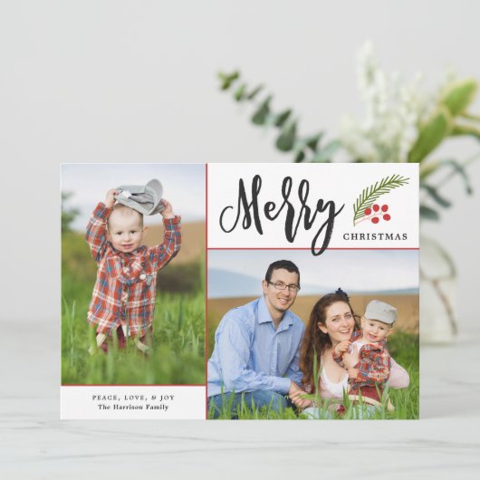 Modern Merry Two Photo KerstWhite Feestdagenkaart (Staand voorkant)