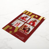 Modern Merry Typography Photo Collage Burgundy Folie Feestdagenkaart (Gedraaid)