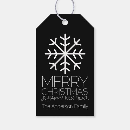 Modern Merry Winter Snowflake black Cadeaulabel (Voorkant)