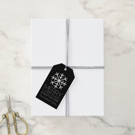 Modern Merry Winter Snowflake black Cadeaulabel (Met Touw)