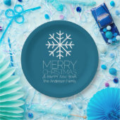 Modern Merry Winter Snowflake - blue Papieren Bordje (Feest)