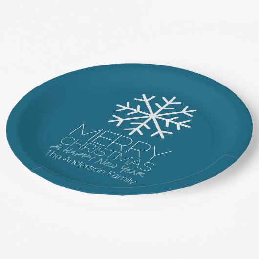 Modern Merry Winter Snowflake - blue Papieren Bordje (Gekanteld)