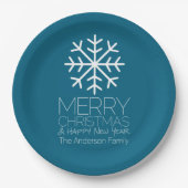 Modern Merry Winter Snowflake - blue Papieren Bordje (Voorkant)