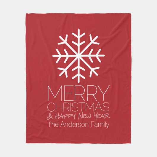 Modern Merry Winter Snowflake - rood Fleece Deken (Voorkant)