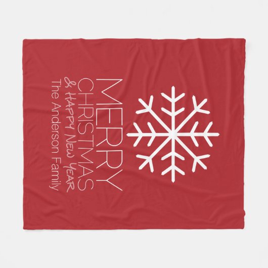 Modern Merry Winter Snowflake - rood Fleece Deken (Voorkant (Horizontaal))