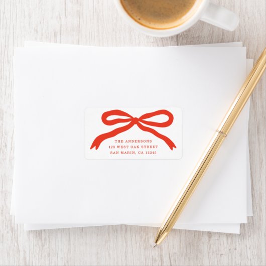 Modern met de hand getekend Red Bow Christmas Retu Etiket (Insitu)
