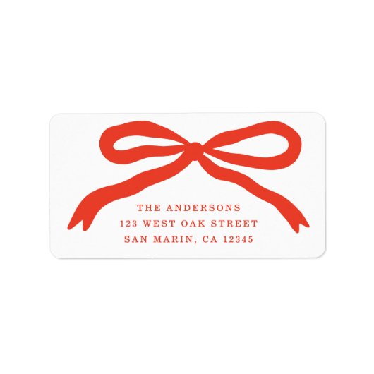 Modern met de hand getekend Red Bow Christmas Retu Etiket (Voorkant)