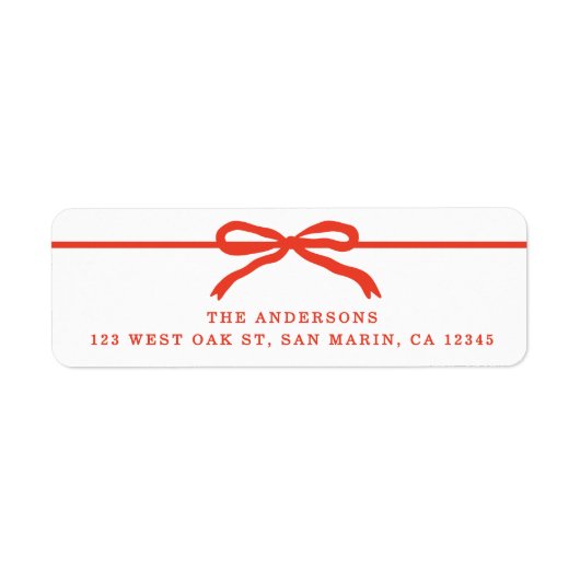 Modern met de hand getekend Red Bow Christmas Retu Etiket (Voorkant)