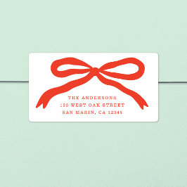 Modern met de hand getekend Red Bow Christmas Retu Etiket