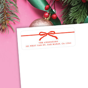 Modern met de hand getekend Red Bow Christmas Retu Etiket