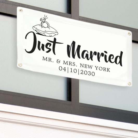 Modern met een hart dat net getrouwd is spandoek (Buitenkant Gebouw)