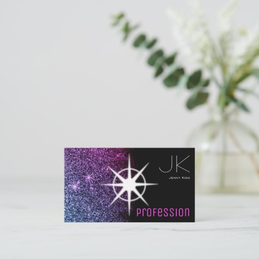 Modern met foto Zwart Roze Paarse Glitter Ombre Visitekaartje (Staand voorkant)
