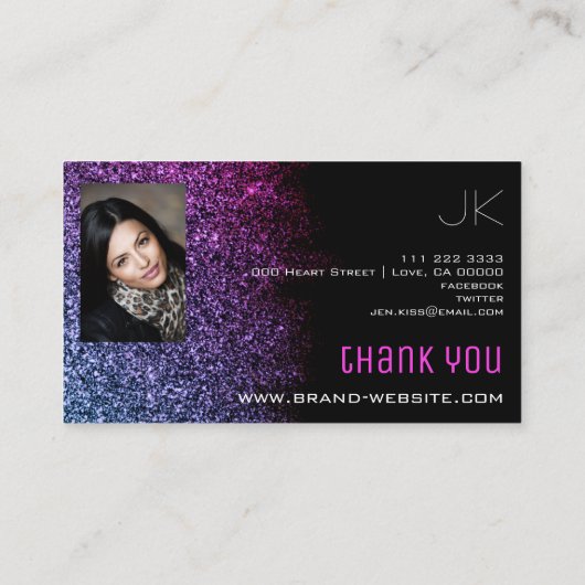 Modern met foto Zwart Roze Paarse Glitter Ombre Visitekaartje (Achterkant)