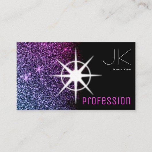 Modern met foto Zwart Roze Paarse Glitter Ombre Visitekaartje (Voorkant)