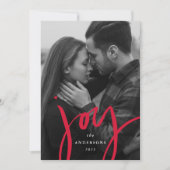 Modern met handschrift Joy Red Photo Feestdagenkaart (Voorkant)