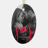 Modern met handschrift Joy Red Photo Holiday Keramisch Ornament (Links)