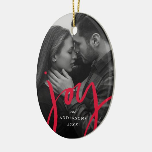 Modern met handschrift Joy Red Photo Holiday Keramisch Ornament (Links)