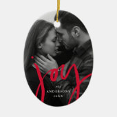 Modern met handschrift Joy Red Photo Holiday Keramisch Ornament (Voorkant)