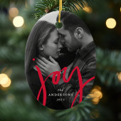 Modern met handschrift Joy Red Photo Holiday Keramisch Ornament