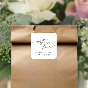 Modern Met Liefde Elegant Script Hart Bruiloft Vierkante Sticker