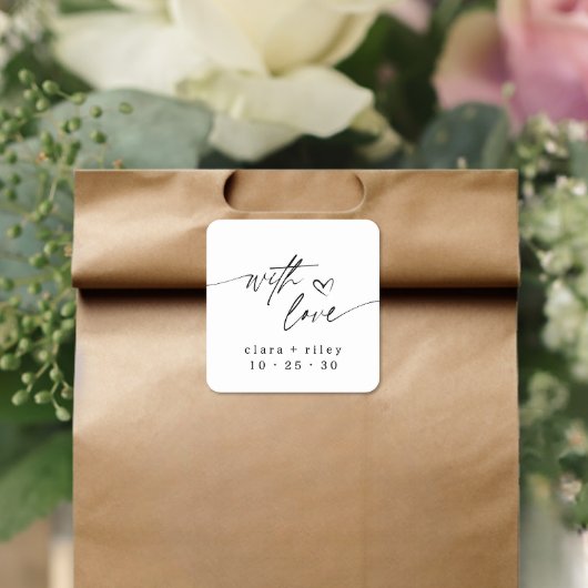 Modern Met Liefde Elegant Script Hart Bruiloft Vierkante Sticker