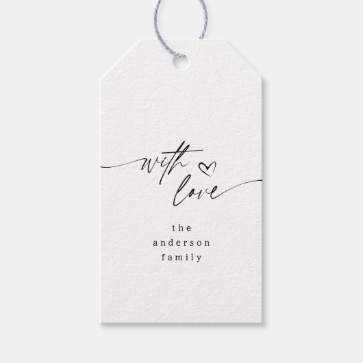 Modern Met Liefde Elegant Script Hart Zwart Wit Cadeaulabel (Voorkant)