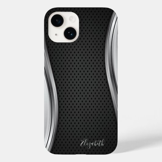 Modern Metaalachtig Zilver Zwart Case-Mate iPhone Case (Achterkant)