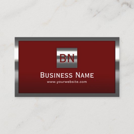 Modern Metal Framed Professional Monogram Rood Visitekaartje (Voorkant)