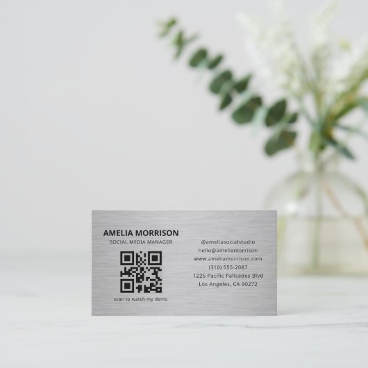 Modern Metal QR Code Minimalist Professional Visitekaartje (Staand voorkant)