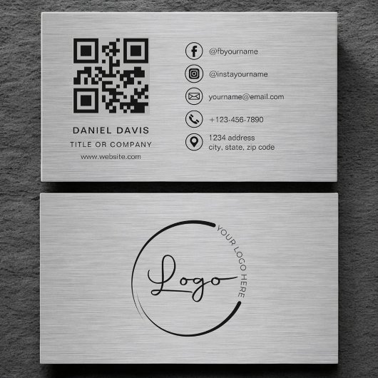 Modern Metalen Bedrijfslogo QR-code Visitekaartje