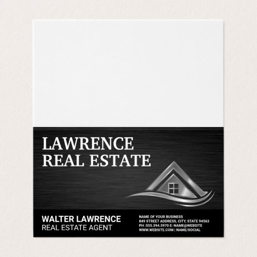 Modern Metalen Vastgoedlogo Visitekaartje (Buitenkant ongevouwen)