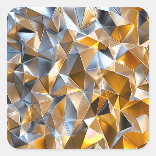 Modern Metallic Abstract Gold Silver Geometric Vierkante Sticker (Voorkant)