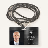 Modern Metallic Black Company Foto ID Badge (Voorkant met draagriem)