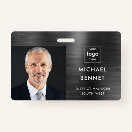 Modern Metallic Black Company Foto ID Badge