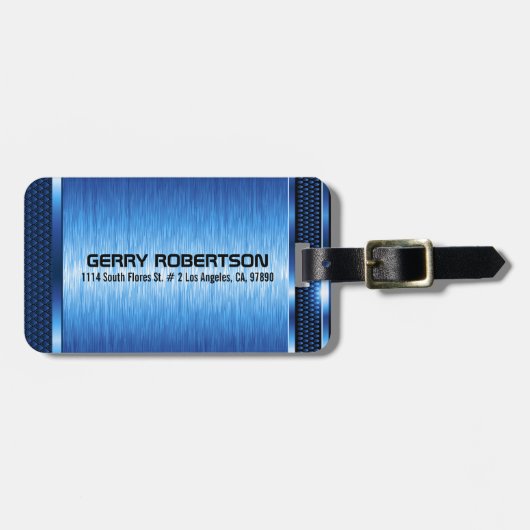 Modern Metallic Blauw Geometrisch Ontwerp Bagagelabel (Voorkant horizontaal)