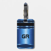 Modern Metallic Blauw Geometrisch Ontwerp Bagagelabel (Achterkant verticaal)