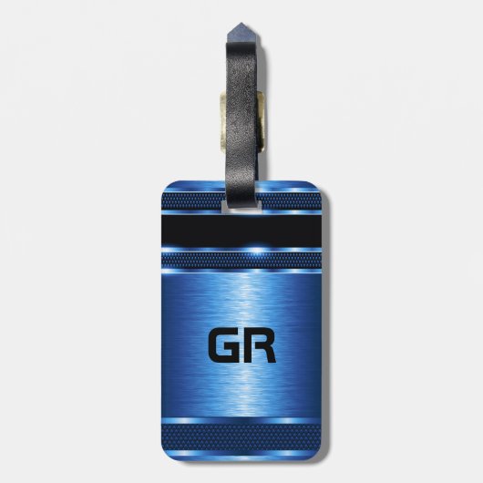 Modern Metallic Blauw Geometrisch Ontwerp Bagagelabel (Achterkant verticaal)