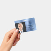 Modern Metallic Blue Company Foto ID Badge (Handheld)