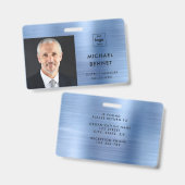 Modern Metallic Blue Company Foto ID Badge (Voor- en achterkant)