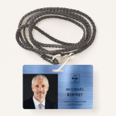 Modern Metallic Blue Company Foto ID Badge (Voorkant met draagriem)