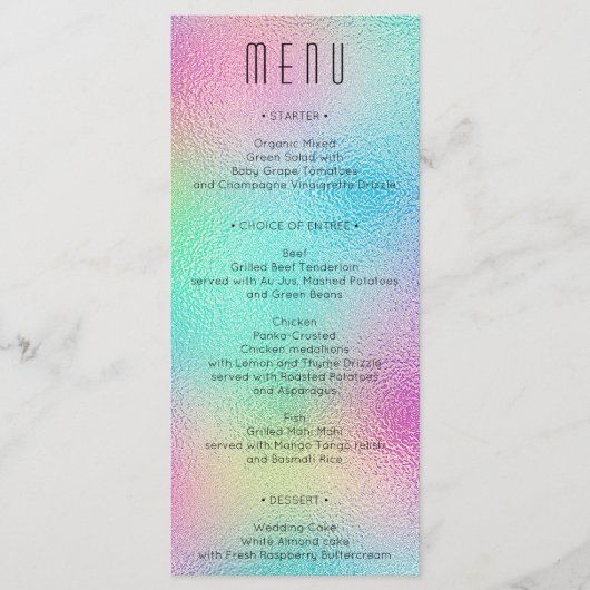 Modern Metallic Folie Wedding Vrijgezellenfeest Me Menu (Voorkant)
