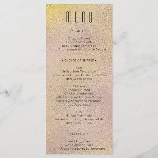 Modern Metallic Folie Wedding Vrijgezellenfeest Me Menu (Voorkant)