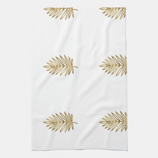 Modern Metallic Gold Botanical Palm Leaf Pattern Theedoek (Verticaal)