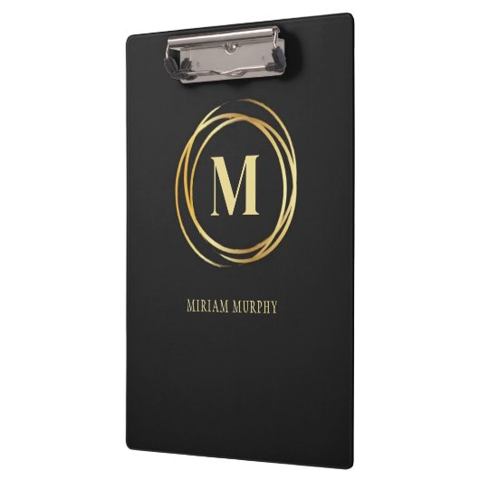 Modern metallic gold circle shape monogram black klembord (Links)