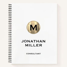Modern Metallic Gold Monogram White Notitieboek