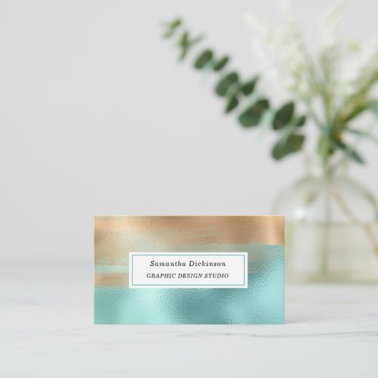 Modern Metallic Goud Beige Turquoise Visitekaartje (Staand voorkant)