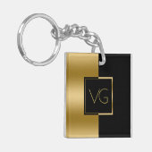 Modern Metallic goud op zwart geometrisch ontwerp Sleutelhanger (Voorkant Links)