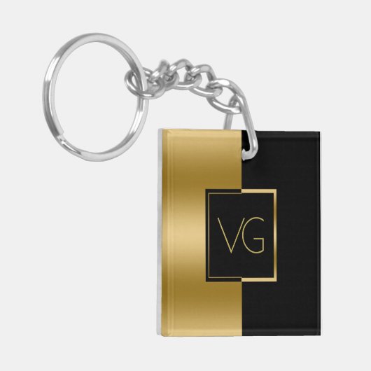 Modern Metallic goud op zwart geometrisch ontwerp Sleutelhanger (Voorkant Links)