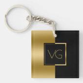 Modern Metallic goud op zwart geometrisch ontwerp Sleutelhanger (Voorkant)